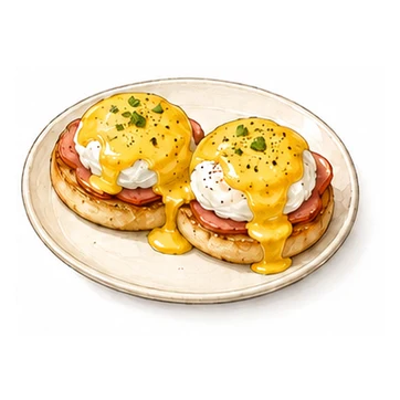 Eggs Benedict auf geröstetem Brot mit pochierten Eiern und Hollandaise
