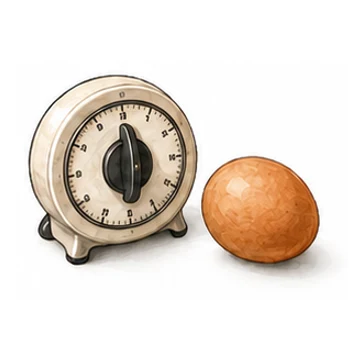 Illustration eines analogen Küchentimers neben einem Ei